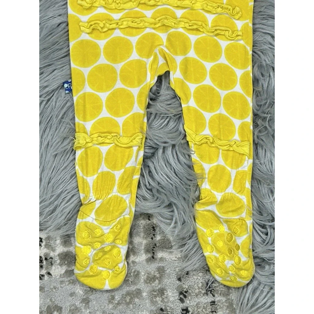 Kicky Pants Yellow Citrus Print Muffin Ruffle‎ Footed Snap Up Jammy 3-6 Month